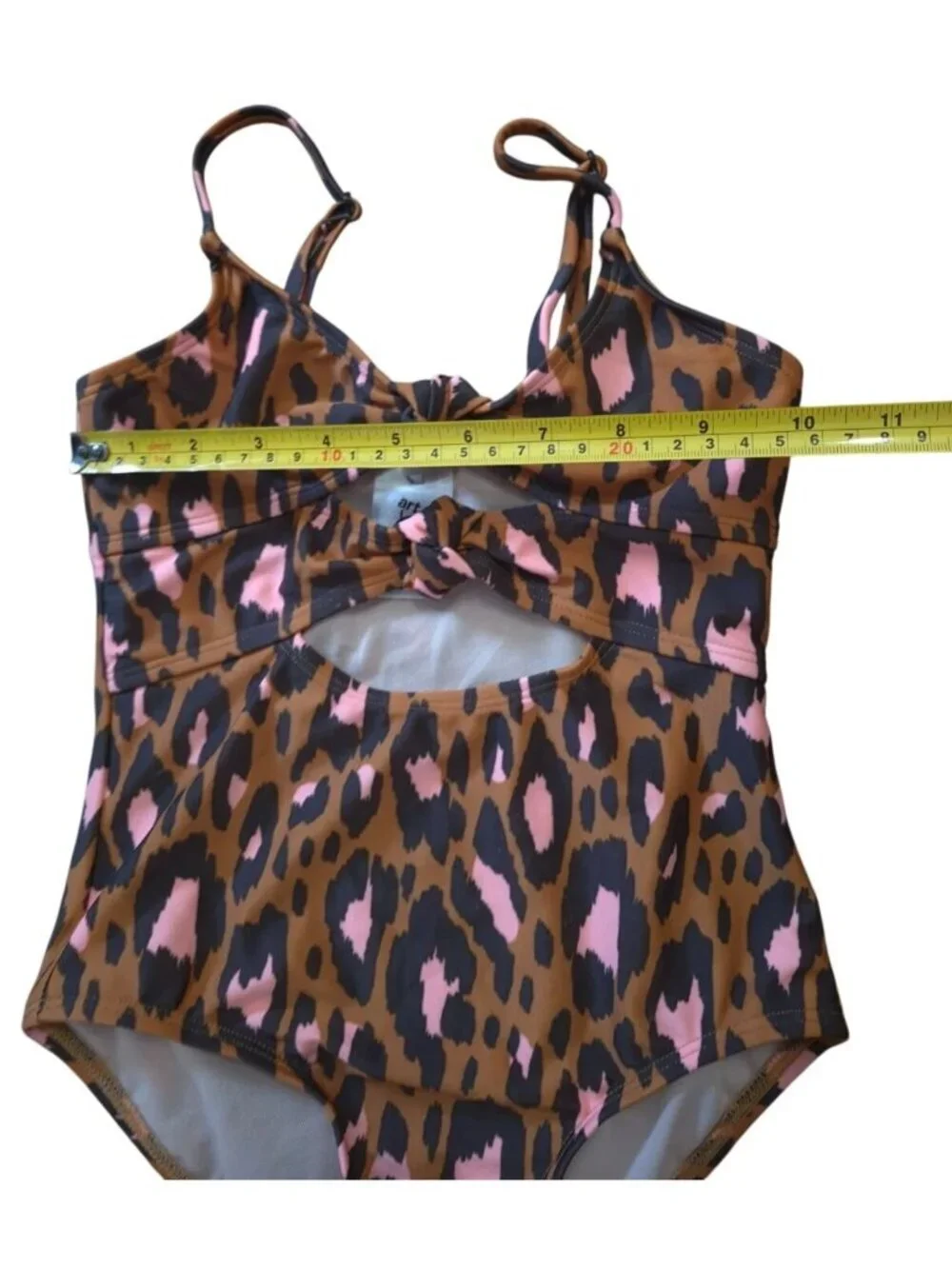 Art Class Girls Leopard Print One-Piece Swimsuit Cutout Twist Front Size S 6/7.